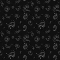 Seamless pattern light gray smoke on a black background. Curls and puffs of smoke. Vector illustration