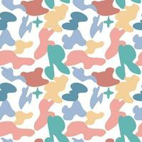 Seamless pattern multicolored abstract spots, memphis style, 90s. Abstract texture, stains, blots, drops. Bright vector illustration for wrapping paper design, fabric print, nursery wallpaper