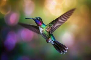 Hummingbird flying nature. Generate Ai photo