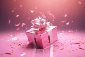 Gift box pink 3d. Generate Ai photo