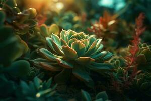 Succulent plant sunny cover. Generate Ai photo