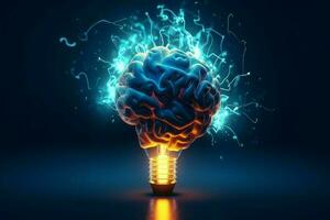 Lightbulb brain sparks creative. Generate Ai photo