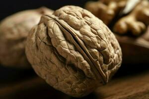 Walnut broken closeup. Generate Ai photo