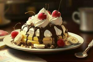 Banana split dessert food. Generate Ai photo