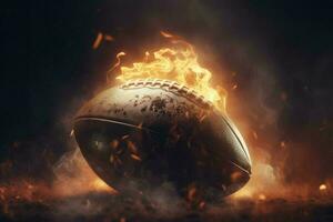 American football fire ball. Generate Ai photo