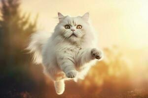 White cat jump. Generate ai photo