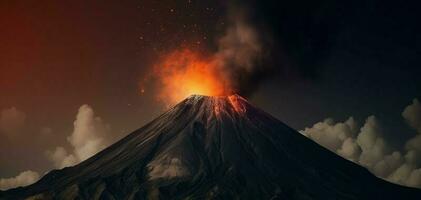 Volcano eruption banner. Generate Ai photo