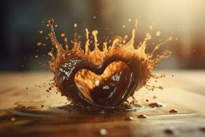 Splash coffee heart drink. Generate Ai photo