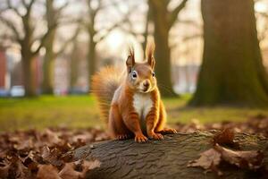 Park squirrel sunset. Generate Ai photo