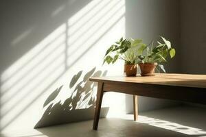 Table shadow plant pot home. Generate Ai photo