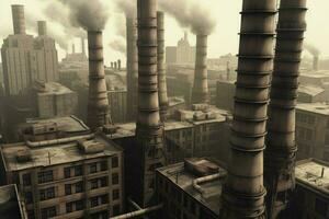 Smokestacks city. Generate Ai photo