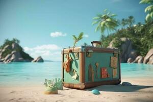 Vacation suitcase beach. Generate Ai photo