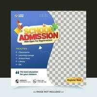 School admission for social media post template and online advertisement vector