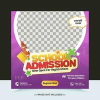 School admission for social media post template and online advertisement vector