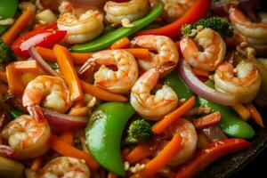 Vegetable shrimp closeup. Generate Ai photo