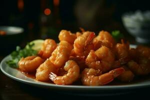 Shrimp spicy sauce dish. Generate Ai photo