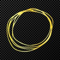 Hand drawn scribble circle. Gold doodle round circular design element on dark vector