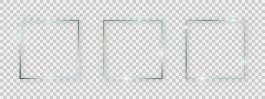 Square shiny frames with glowing effects. Set of three silver square frames with shadows vector