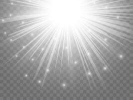 Sunlight on a background. Isolated white rays of light. Vector illustration