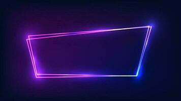 Neon double frame with shining effects on dark background. Empty glowing techno backdrop. Vector illustration.