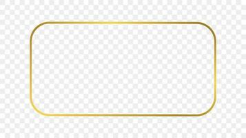 Gold glowing rounded rectangular frame isolated on background. Shiny frame with glowing effects. Vector illustration.