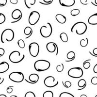 Seamless pattern with black sketch hand drawn round squiggle shape on white background. Abstract grunge texture. Vector illustration