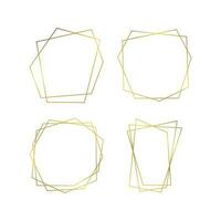 conjunto de cuatro oro geométrico poligonal marcos con brillante efectos aislado en blanco antecedentes. vacío brillante Arte deco fondo. vector ilustración.