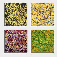 Set of four beautiful abstract backgrounds with moving colorful lines. Bright background of curves lines with a lot of colors. Vector illustration.