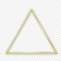 Gold glowing triangle frame with shadow isolated on background. Shiny frame with glowing effects. Vector illustration.