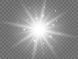 Sunlight on a background. Isolated white rays of light. Vector illustration