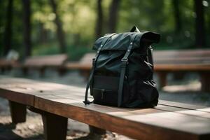 Black backpack park. Generate Ai photo