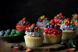Decorated cupcakes. Generate Ai photo