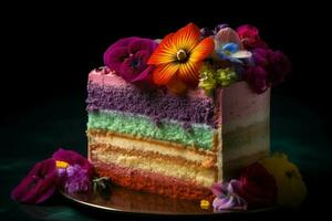 Cake colorful slice layered. Generate Ai photo