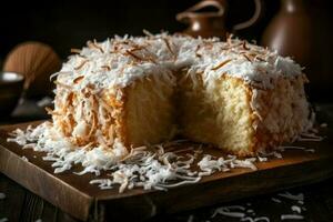 Coconut cake bakery closeup. Generate Ai photo