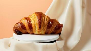 Art sculpture of ancient Italian from marble with a croissant isolated on a pastel background with a copy space photo