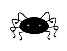 Little cartoon spider with emotions vector illustration, cute spooky simple character black and white drawing for Halloween holiday celebrations, kids design, nursery decor, cards, poster