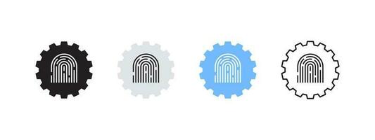 Gears with fingerprints. Machine gear icons. Gear wheel collection. Vector scalable graphics