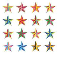 Star icons set. Unique color star sets. Twinkling stars. Sparkles, shining burst. Christmas vector symbols isolated. 3D trophy star icon.