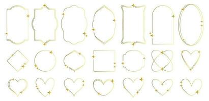 Big set of trendy gold minimalist aesthetic linear frames with stars. Arch frames with geometric forms for social media or poster design. vector