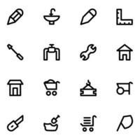 Architect and Tools Bold Line Icons vector