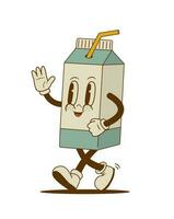 Retro cartoon funny milk character, mascot. Vintage vector illustration. Nostalgia 60s, 70s, 80s