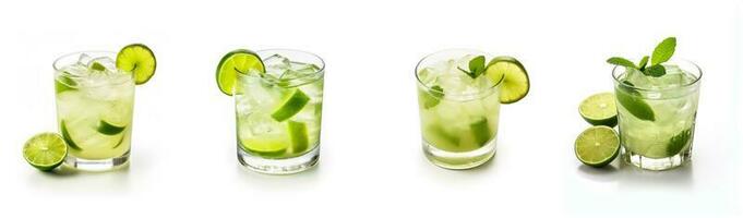 Caipirinha collection of cocktails isolated on white background photo