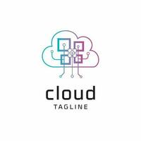 Cloud logo line art icon. Internet data computing sign for technology company. Virtual online network circuit symbol concept. Vector illustration.