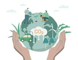 Developing sustainable CO2 concepts and low reduce CO2, using clean energy, sustainable environmental management. vector