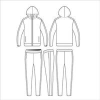 Tracksuit top and bottom flat sketch template vector