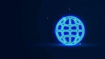 Futuristic glowing earth globe with plexus lines and glitter particles. The globe in the neon light style. 3D abstract copy space in the night concept. Digital technology background vector