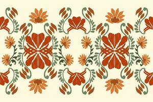 Ikat paisley seamless pattern, traditional seamless pattern, pale yellow background, aztec style, embroidery, abstract, vector, design illustration for texture, fabric, print. vector