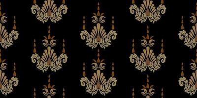 Ikat floral embroidery pattern on black background. Traditional ikat, Aztec abstract vector pattern, seamless pattern in tribal, folk embroidery and mexican style.