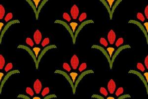 ikat sin costura floral patrón, tradicional sin costura patrón, negro fondo, azteca estilo, bordado, abstracto, vector, diseño ilustración para textura, tela, impresión. vector