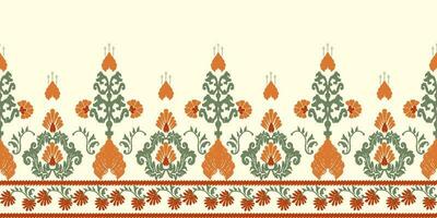 Ikat paisley seamless pattern, traditional seamless pattern, pale yellow background, aztec style, embroidery, abstract, vector, design illustration for texture, fabric, print. vector